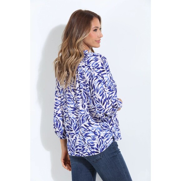 Veronica M Top Frederick Split Neck Blouse Women Large Blue White NWT Pleated - Picture 8 of 8